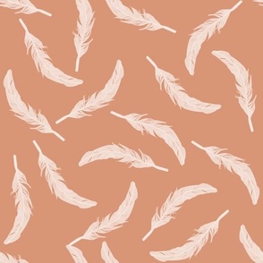 Floating Feathers - White on Apricot, large scale
