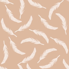 Floating Feathers - White on Peach, large scale