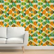 1960s Green Blue Orange Retro Atomic Mod Abstract Teardrop Shapes Mid-Century Modern Design Pattern