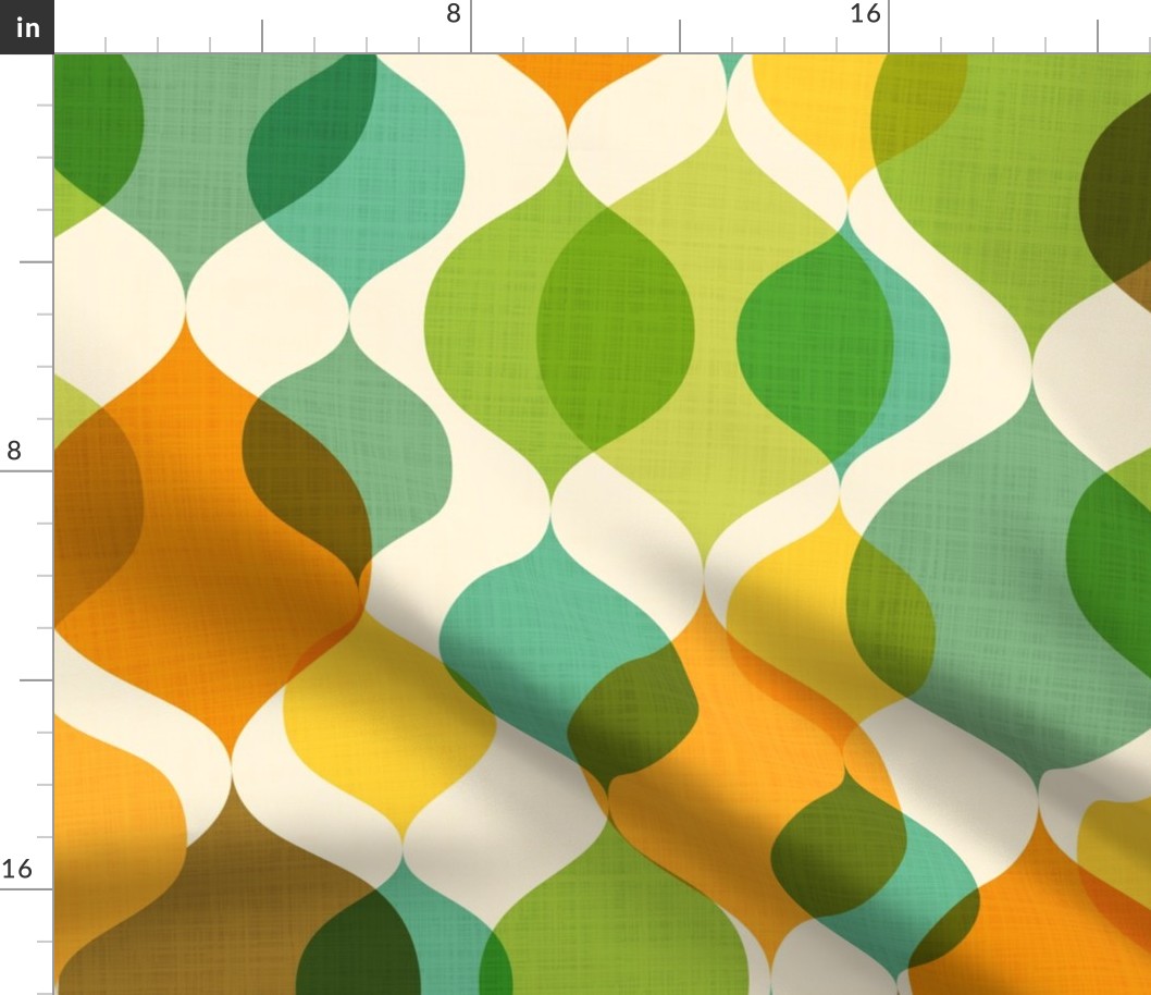 1960s Green Blue Orange Retro Atomic Mod Abstract Teardrop Shapes Mid-Century Modern Design Pattern