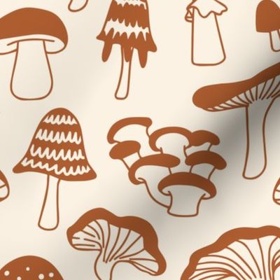 illustrated mushrooms - brown + beige