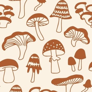 illustrated mushrooms - brown + beige