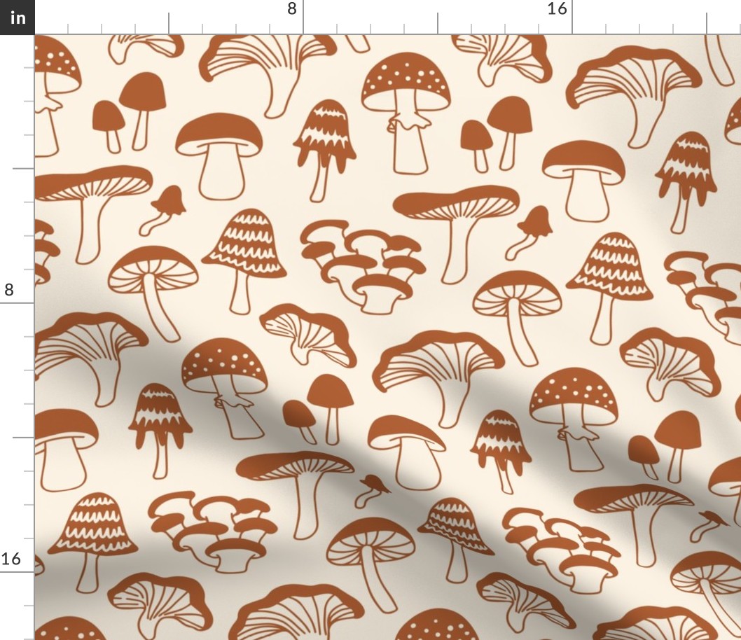 illustrated mushrooms - brown + beige