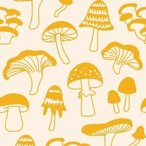 illustrated mushrooms - mustard + beige