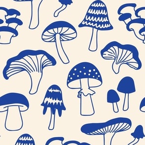 illustrated mushrooms - blue + beige