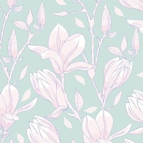 Soft pink and Green Magnolia blossom in pastel shades smaller scale