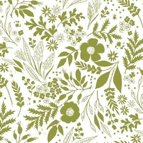 Floral No.2232 Green and White