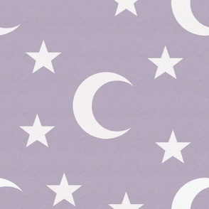 Simple white moon and stars with lilac background (jumbo version)