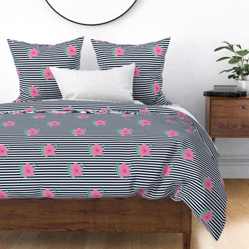 Large Print Tropical Flowers and Stripes