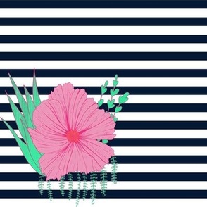 Large Print Tropical Flowers and Stripes