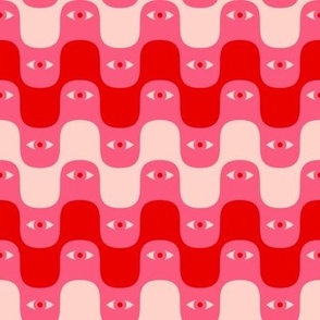 Funky hot pink retro wavy lines with eyes