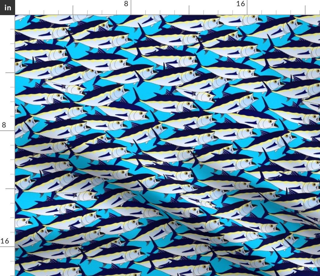 School of Bluefin on cyan blue sea 4in