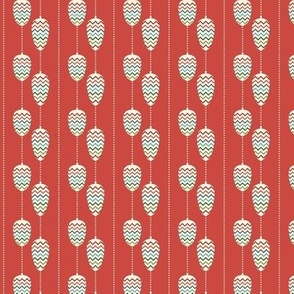 Pinecone Strings ~ on red