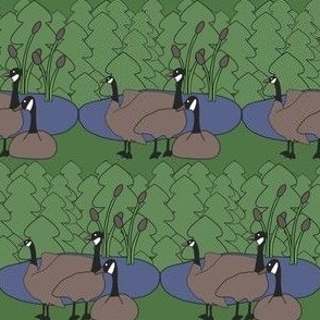 Woodland Canadian Geese // Green, Blue, and Brown