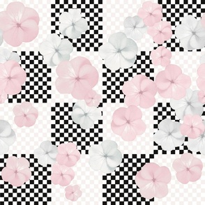 Black and white checkers with soft Gray flowers and cotton candy pink flowers