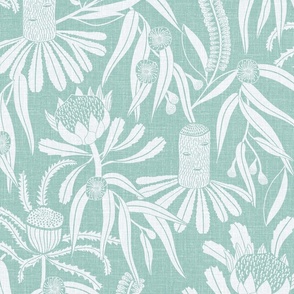 Banksia Floral Linen Texture Turquoise Large