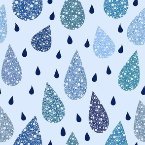 Whimsical Raindrop Mosaic - Artistic Blue and Textured Water Drops Pattern for Modern Home Decor and Stylish Apparel