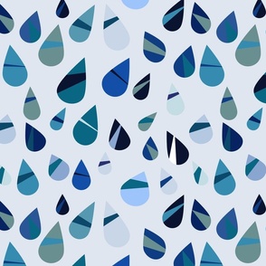 Refreshing Raindrop Mosaic - Varied Blue Droplets Pattern - Artistic Water-Inspired Print for Home Decor & Fashion