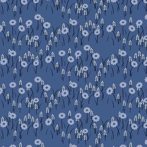 Lois Floral: Denim Blue & Cream Meadow Flowers, Cottage Small Print