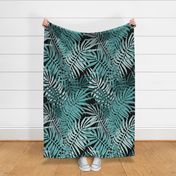 jumbo-Niu Palm Fronds-sea green on black