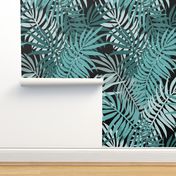 jumbo-Niu Palm Fronds-sea green on black