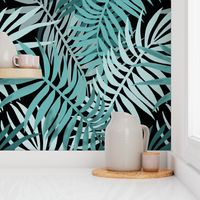 jumbo-Niu Palm Fronds-sea green on black