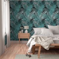 jumbo-Niu Palm Fronds-sea green on black