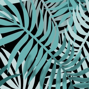 jumbo-Niu Palm Fronds-sea green on black