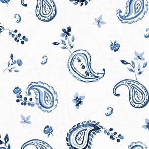 delicate painted watercolor paisley and florals // chambray blue, navy blue, indigo blue