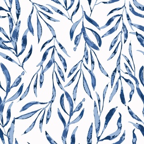 jumbo watercolor leaves // chambray blue, navy blue, indigo blue