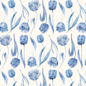 Dutch Tulips Hand-painted - Delft blue I M size I 12" I on Off white