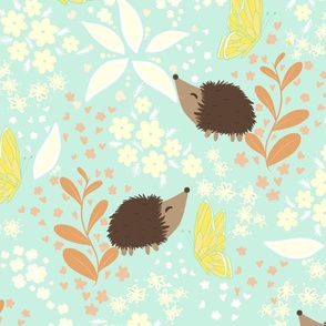Cute hedgehogs and butterflies 