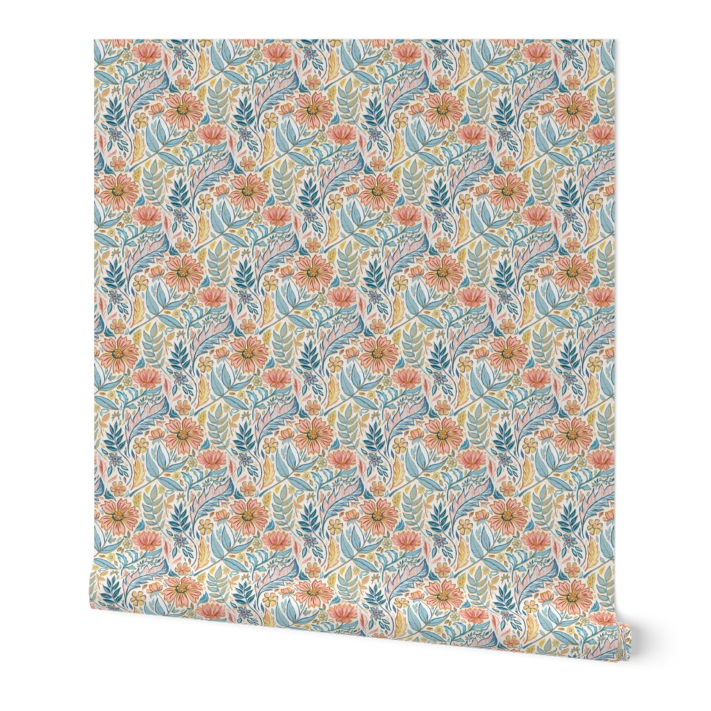 Soft Peach and Blue Art Nouveau Floral extra small