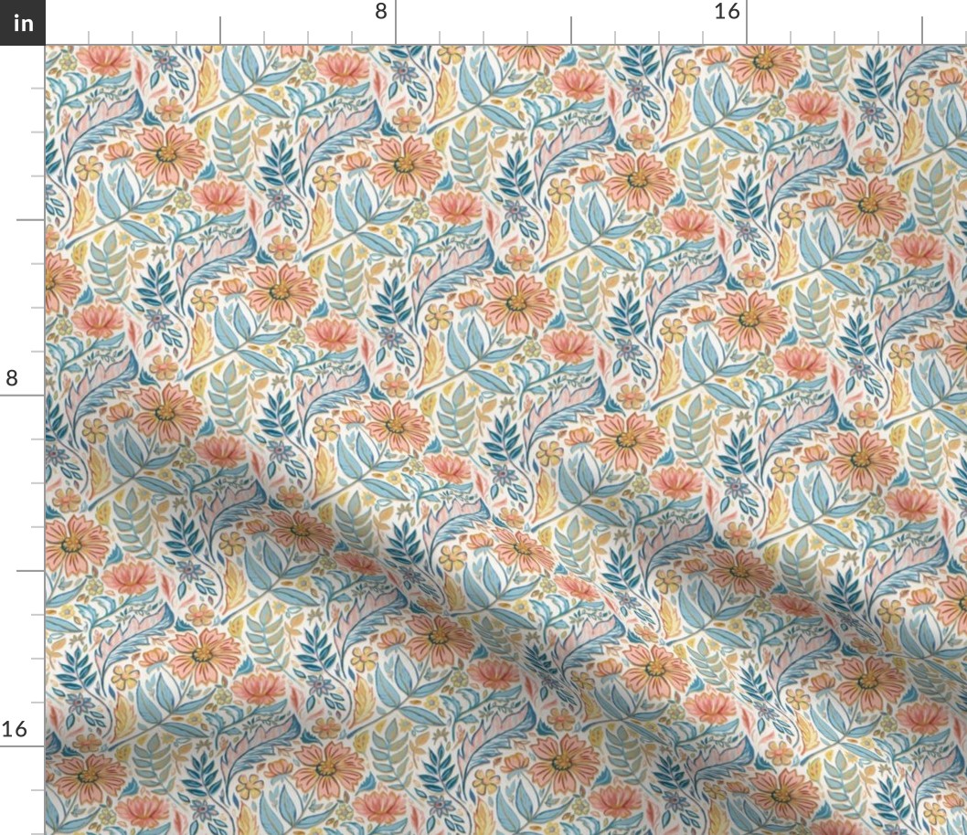 Soft Peach and Blue Art Nouveau Floral extra small