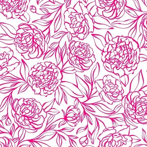 Peony Garden - hot pink on white - large