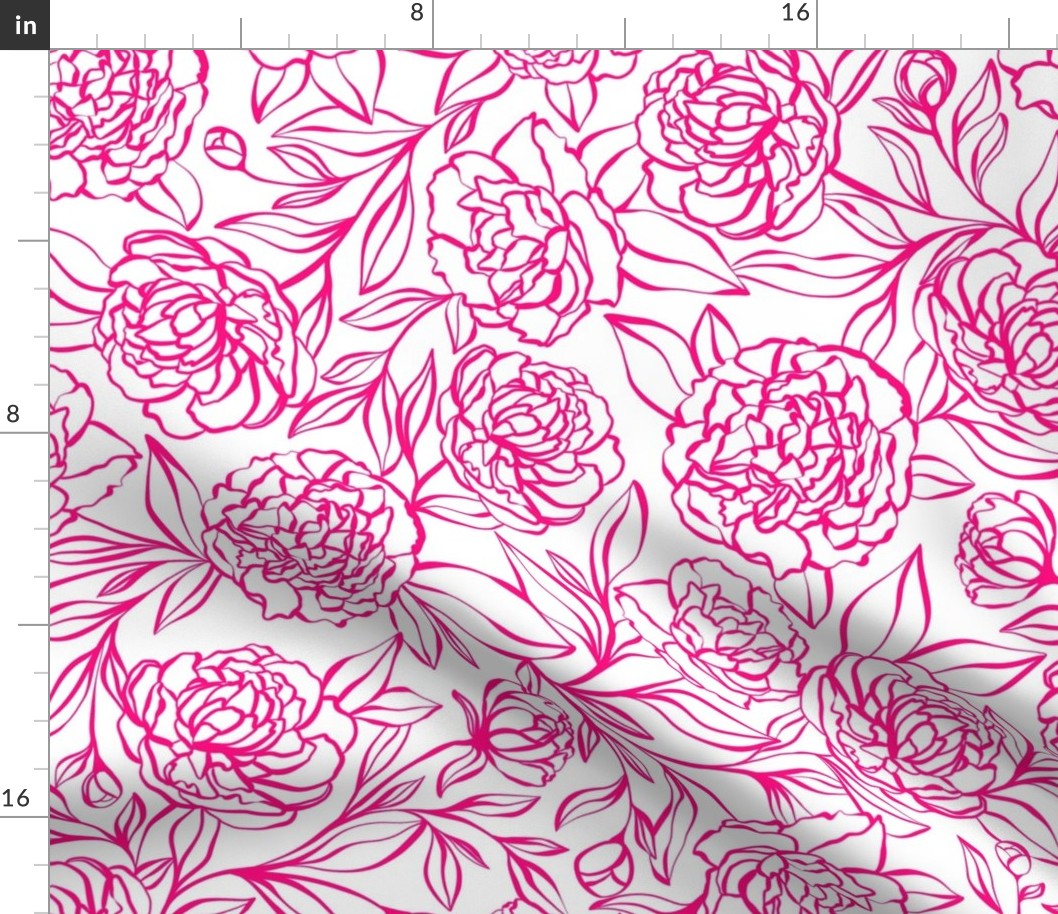 Peony Garden - hot pink on white - large