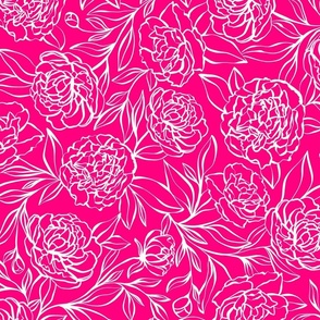 Peony Garden - white on hot pink - large