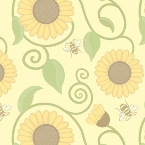 Art nouveau sunflowers yellow pale muted