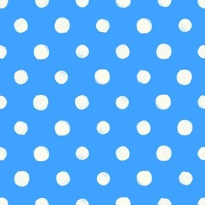 White polkadots on bright blue