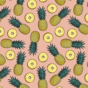 (small scale) Pineapples - pineapple slices - summer fruit - pink- LAD22