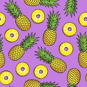 Pineapples - pineapple slices - summer fruit - purple - LAD22
