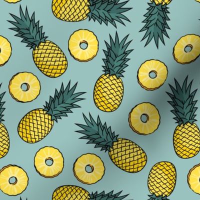 Pineapples - pineapple slices - summer fruit - dusty blue - LAD22