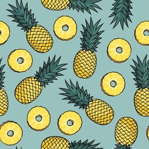 Pineapples - pineapple slices - summer fruit - dusty blue - LAD22