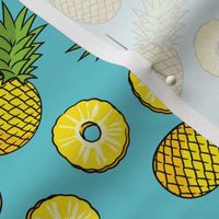 Pineapples - pineapple slices - summer fruit - teal - LAD22
