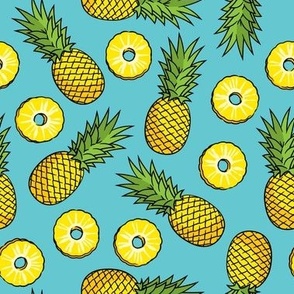 Pineapples - pineapple slices - summer fruit - teal - LAD22