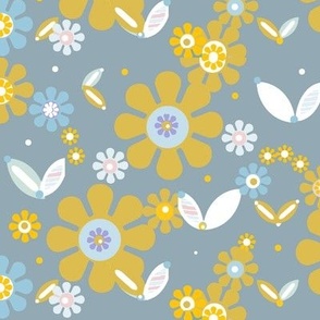 The Candy Vintage 1950's Folk Maximalist Floral Print-  © 2022 Vanessa Peutherer -Shadow Blue - Spring And Summer 2022 - 