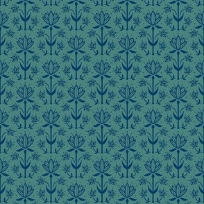 Vintage Victorian-Inspired Botanical in Blue on Green - Extra Small