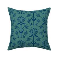 Vintage Victorian-Inspired Botanical in Blue on Green - Medium