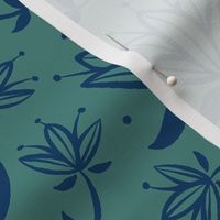 Vintage Victorian-Inspired Botanical in Blue on Green - Medium