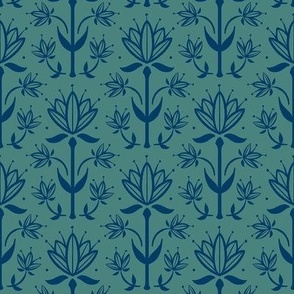 Vintage Victorian-Inspired Botanical in Blue on Green - Small